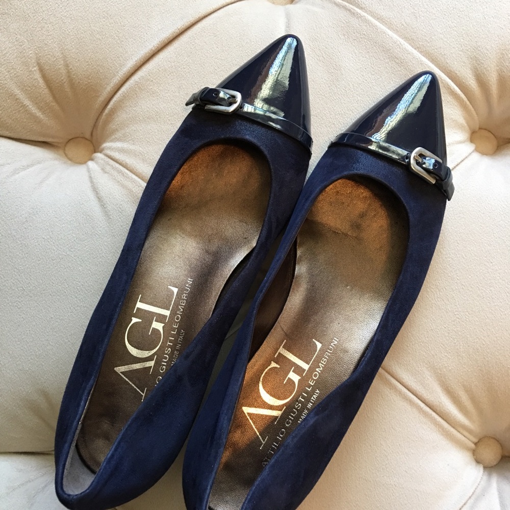 AGL Belted Block Heel Pumps Blue Shimmer